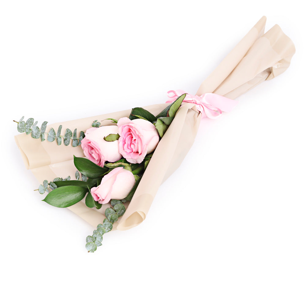 Bouquet de 3 rosas rojas/rosadas