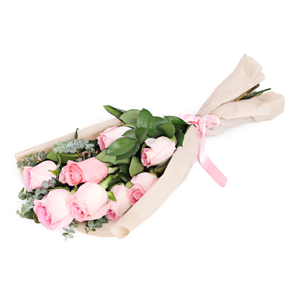 Bouquet de 9 rosas rojas/rosadas