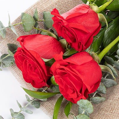 Bouquet de 3 rosas rojas/rosadas