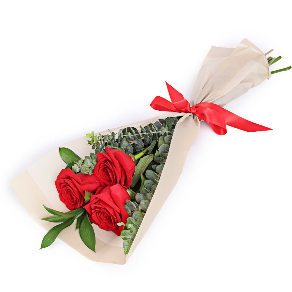 Bouquet de 3 rosas rojas/rosadas