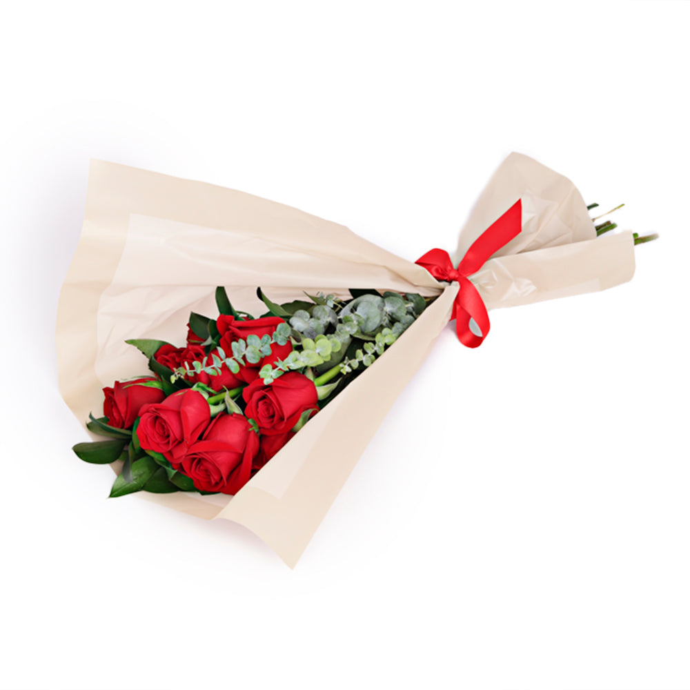 Bouquet de 9 rosas rojas/rosadas