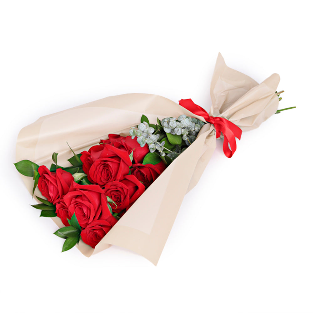 Bouquet de 12 rosas rojas/rosadas